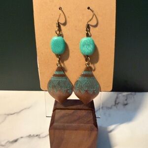 Elegant Turquoise and Brown Dangle Earrings